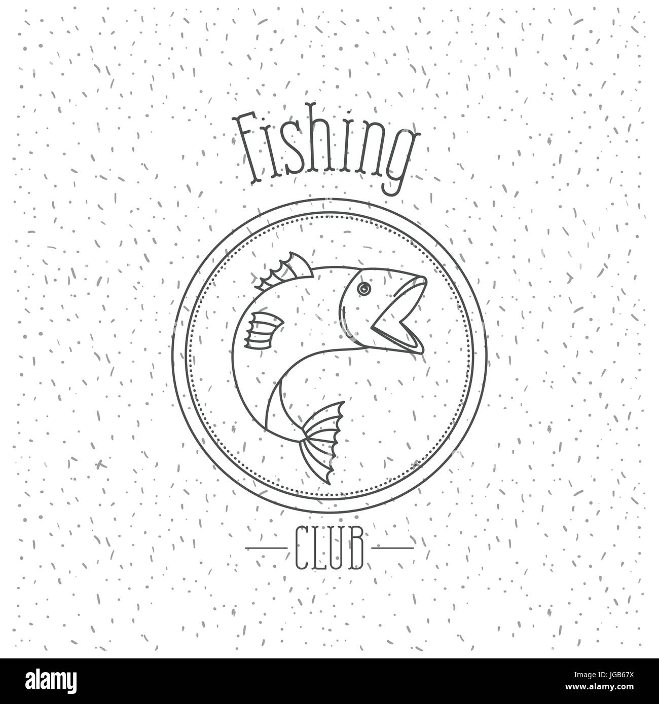 Fond blanc avec éclat de silhouette monochrome avec emblème logo Poisson saumon Bass fishing club Illustration de Vecteur