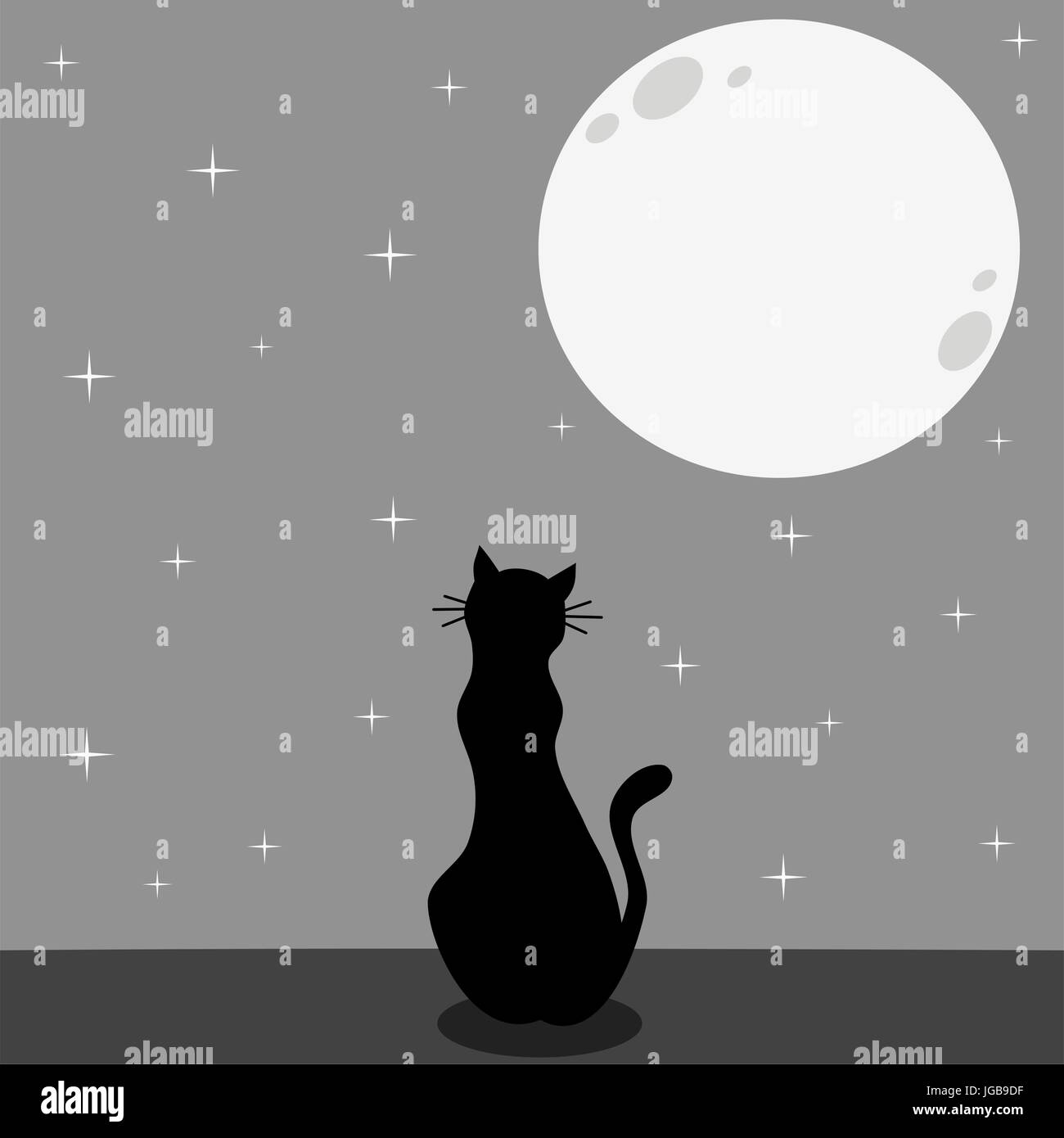 Silhouette Chat Noir A La Pleine Lune Dans Une Nuit Etoilee Vector Illustration Image Vectorielle Stock Alamy