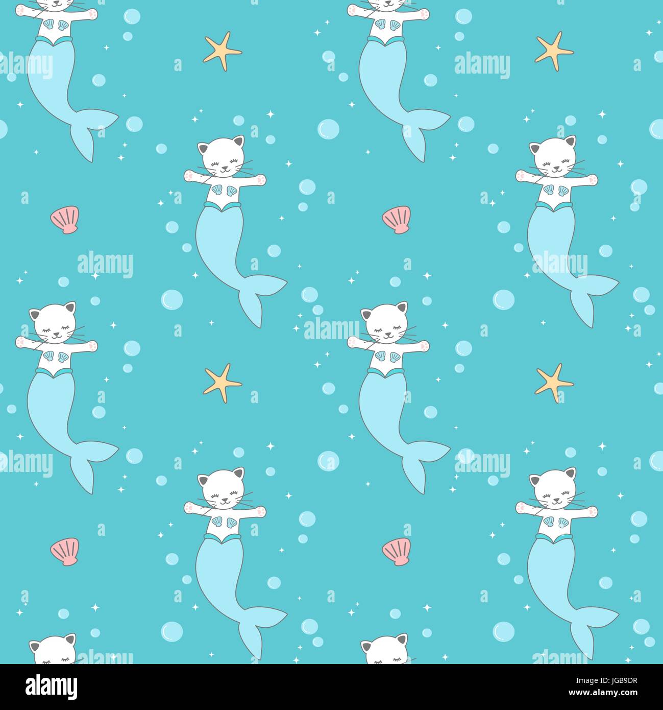 Cute cartoon illustration de fond vectoriel continu avec cat mermaid ...