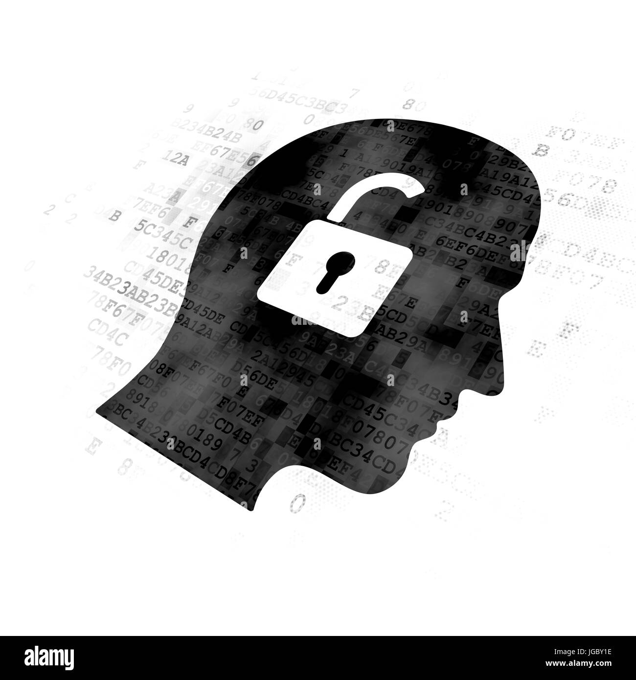 Concept d'entreprise : la tête avec un cadenas sur l'arrière-plan numérique Banque D'Images