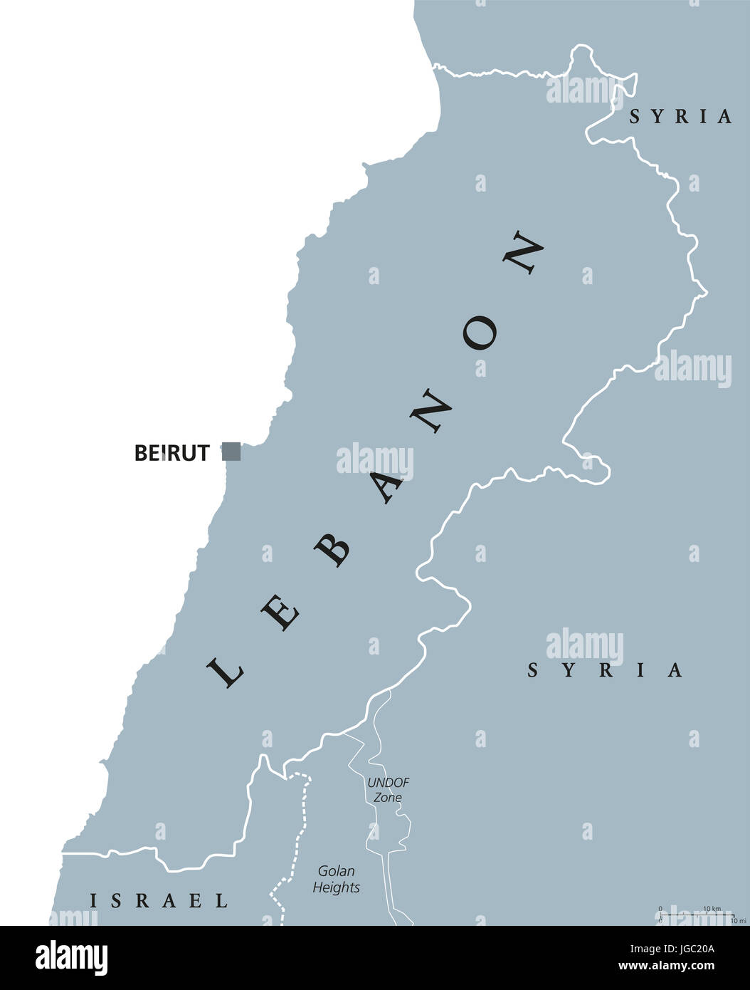 Carte politique du Liban à Beyrouth. République libanaise, de l'état en Asie de l'Ouest à la mer Méditerranée, bordée par la Syrie et Israël. Banque D'Images