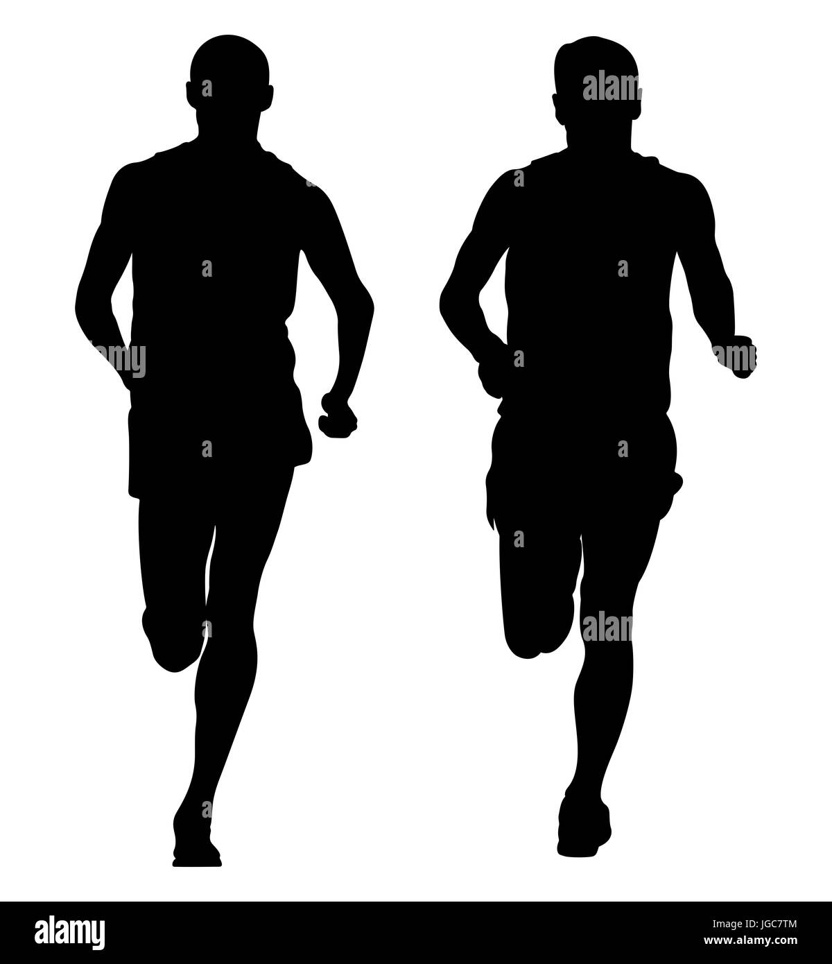 Deux coureurs homme silhouette noire ensemble fonctionne Banque D'Images