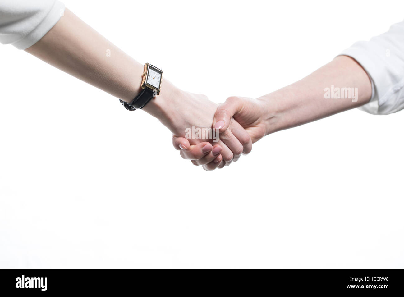 Vue partielle de partenaires d'affaires shaking hands isolated on white Banque D'Images