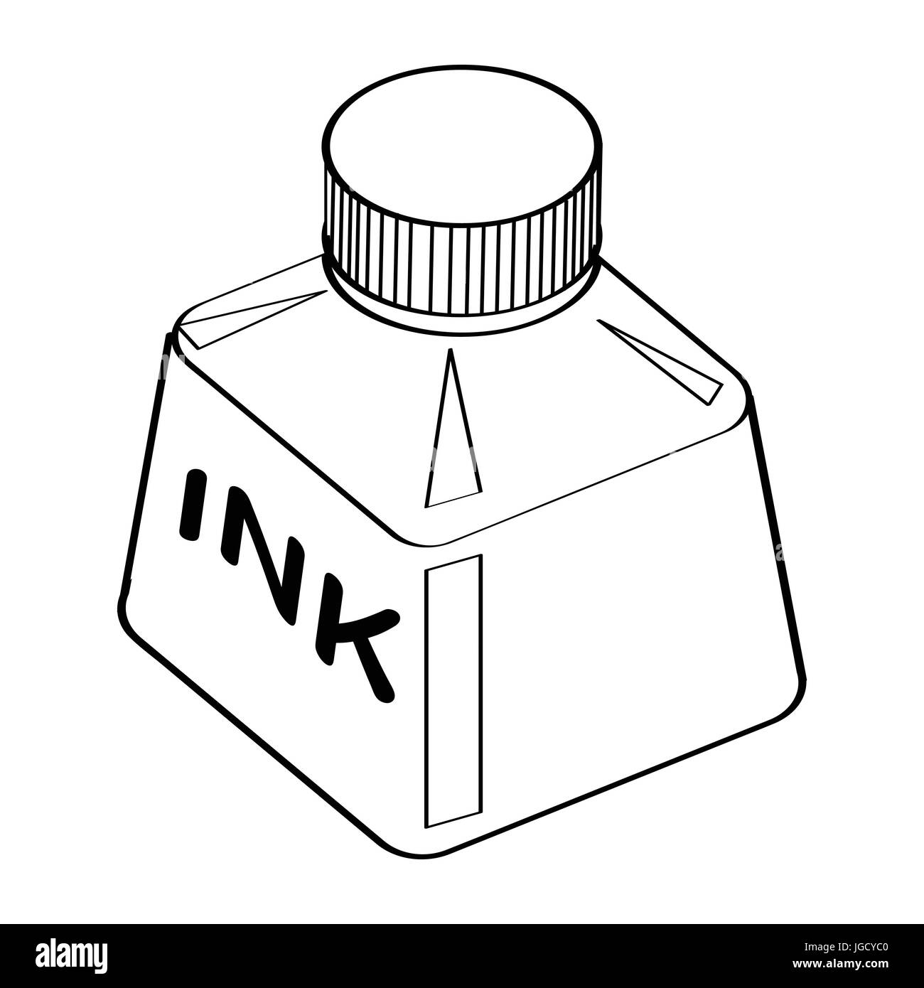 Croquis dessinés à la main, de l'isolé, bouteille d'encre noir et blanc Cartoon Vector Illustration pour livre de coloriage - Ligne dessinée Vector Illustration de Vecteur