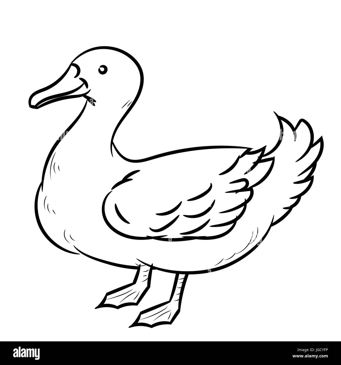 Croquis dessinés à la main, de l'isolé, le Canard noir et blanc Cartoon Vector Illustration pour livre de coloriage - Ligne dessinée Vector Illustration de Vecteur