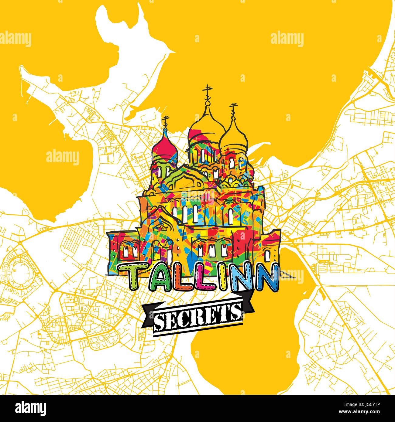 Voyage Tallinn Carte Art Secrets pour la cartographie des experts et des guides de voyage. Le logo de la ville à la main, typo de badge et dessinés à la main sur le dessus de l'image vectorielle sont regroupés un Illustration de Vecteur