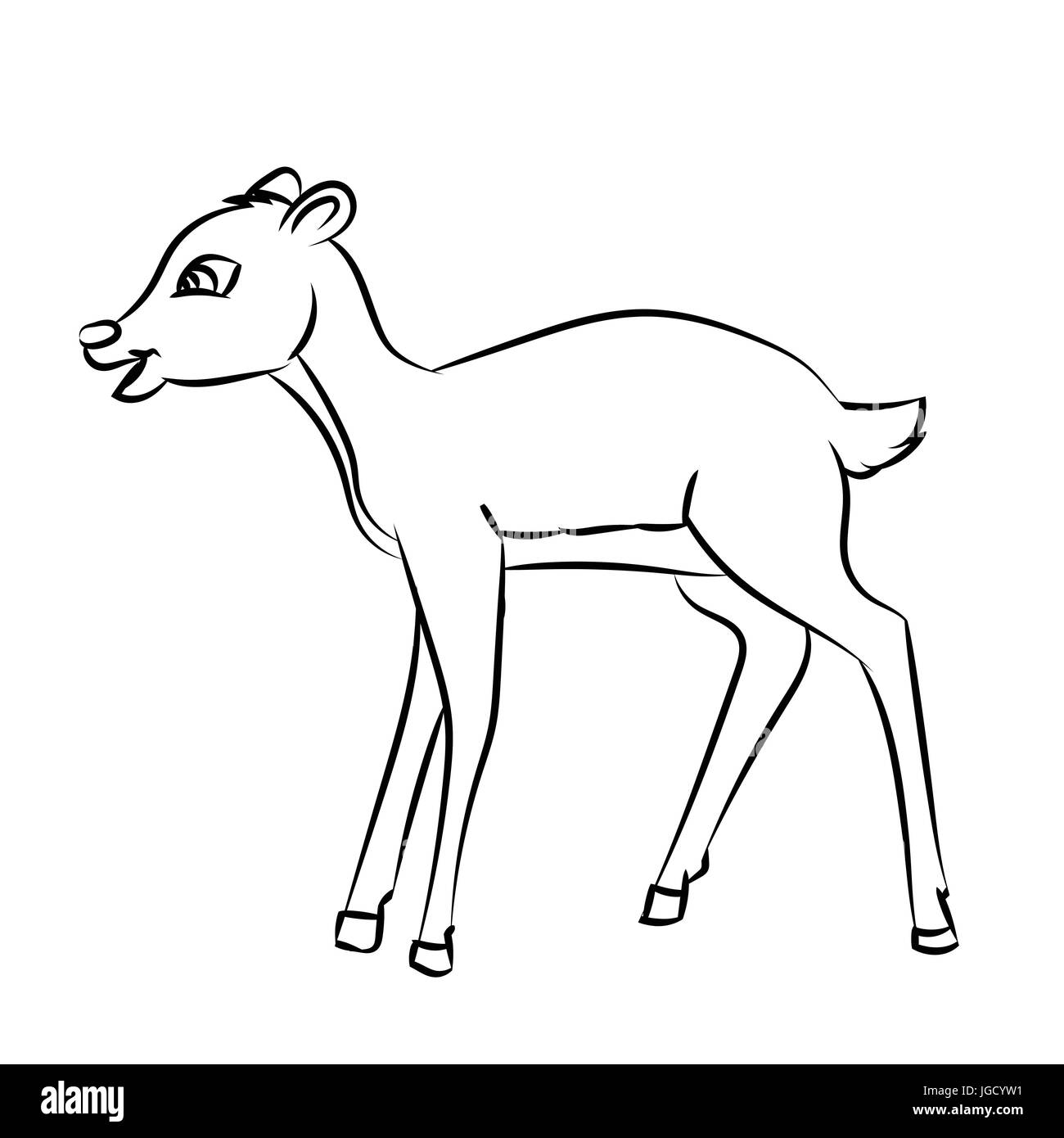 Croquis dessinés à la main, de Deer, isolée de rat noir et blanc Cartoon Vector Illustration pour livre de coloriage - Ligne dessinée Vector Illustration de Vecteur