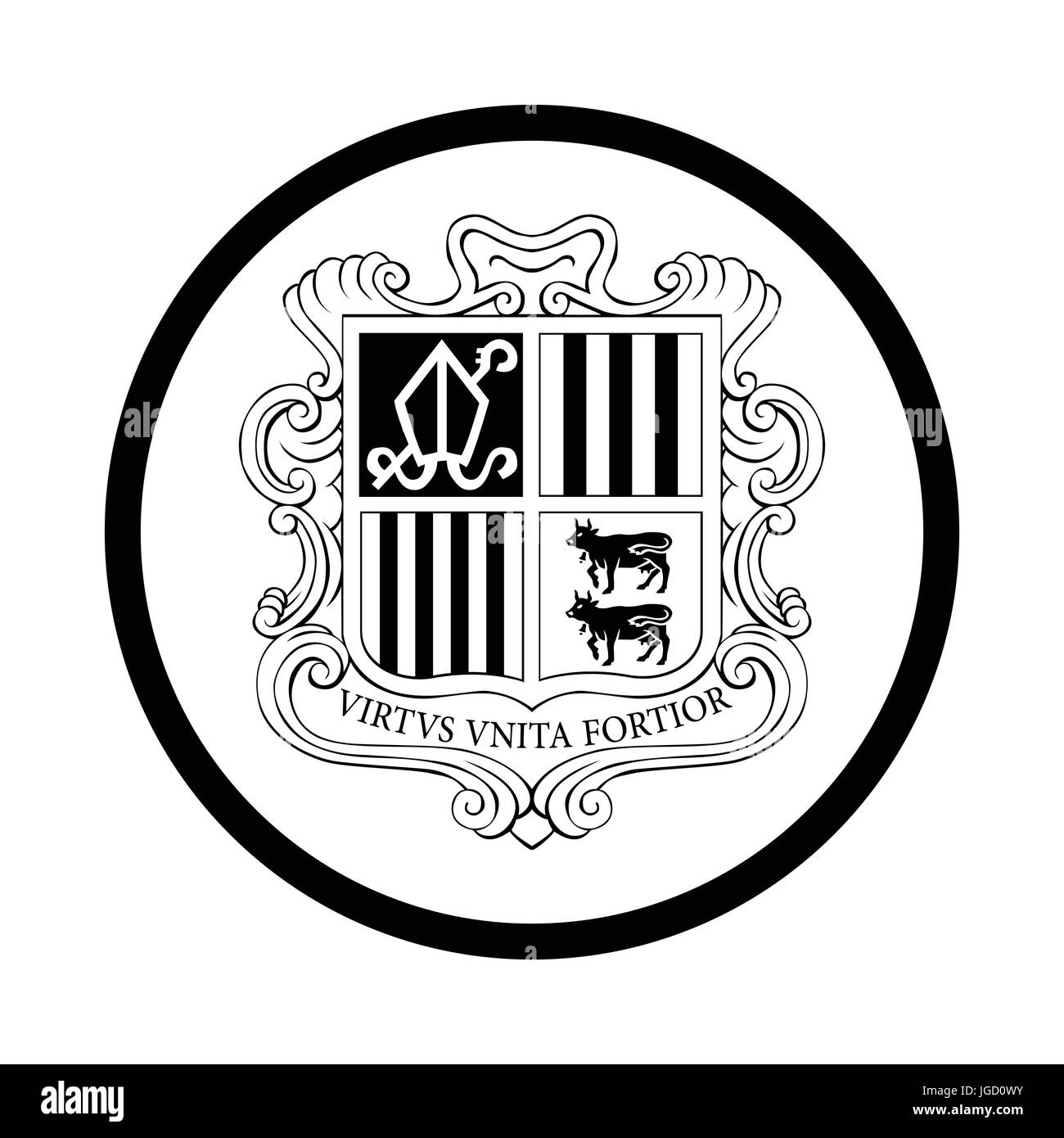 Symbole de l'Andorre, l'icône symbole iconique dans un cercle, sur fond blanc. Vector design iconique. Illustration de Vecteur