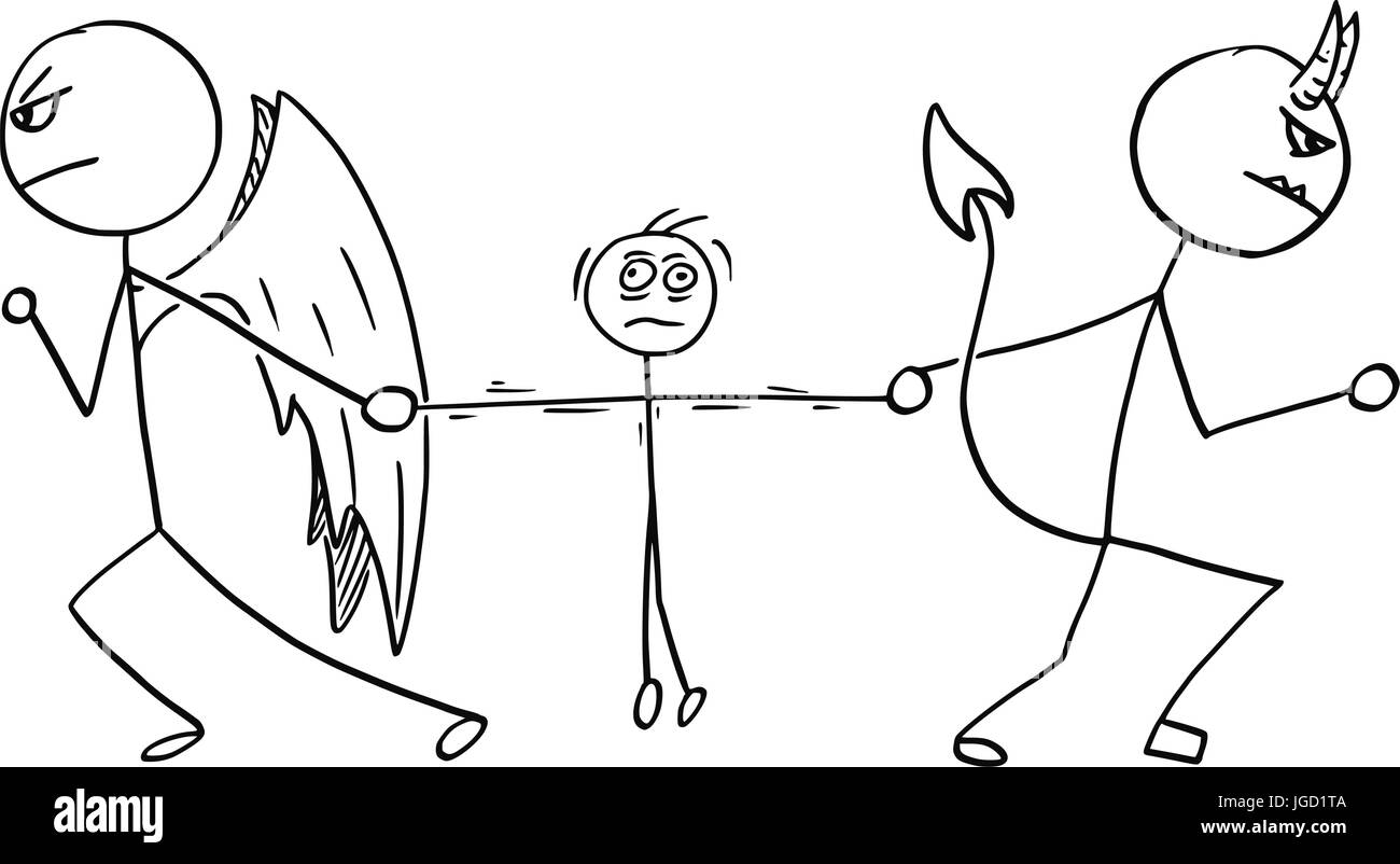 Cartoon vector de l'ange et diable la lutte contre la lutte pour l'homme Illustration de Vecteur