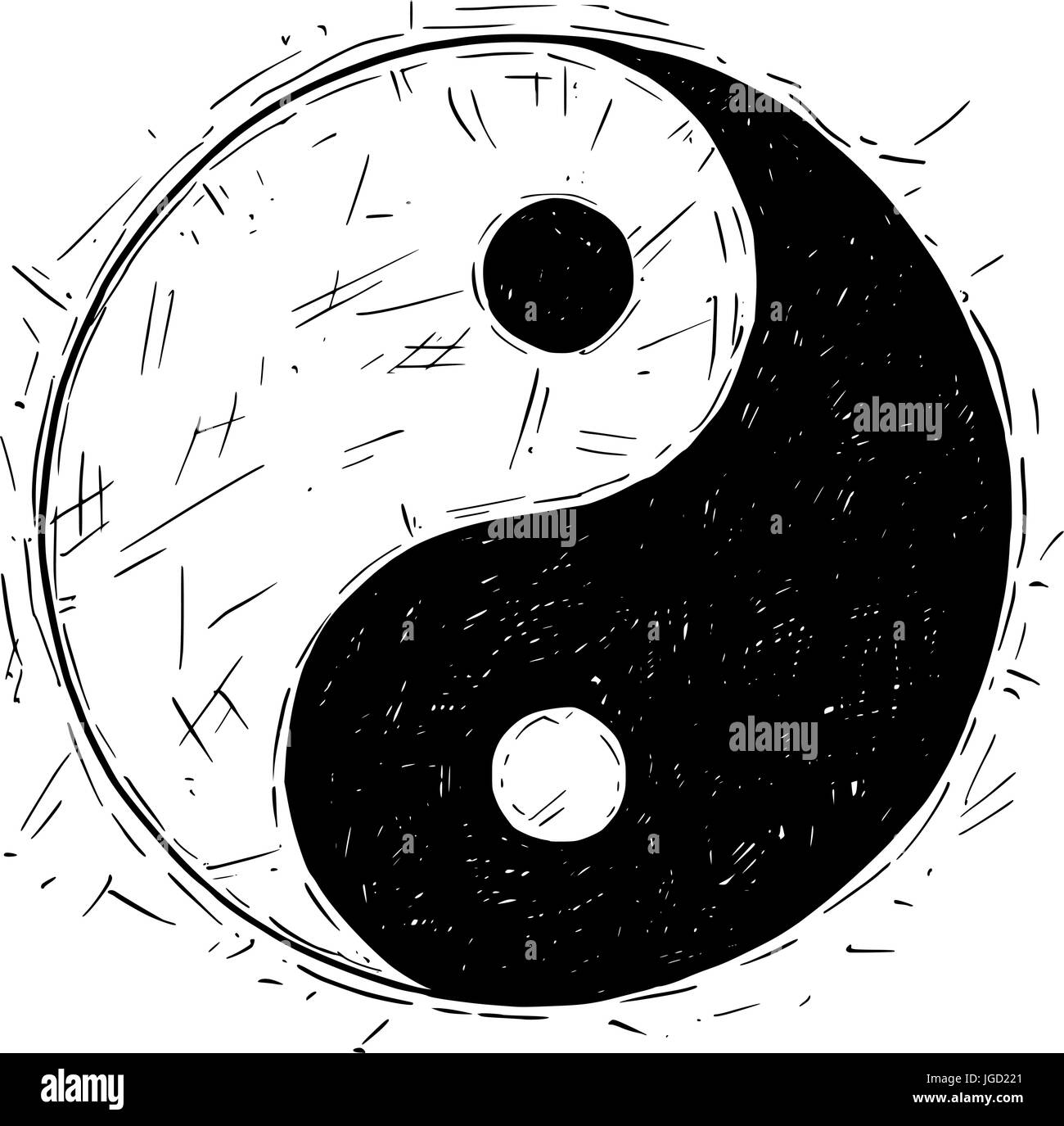 Hand drawn doodle vecteur illustration de yin yang jin jang symbole. Illustration de Vecteur