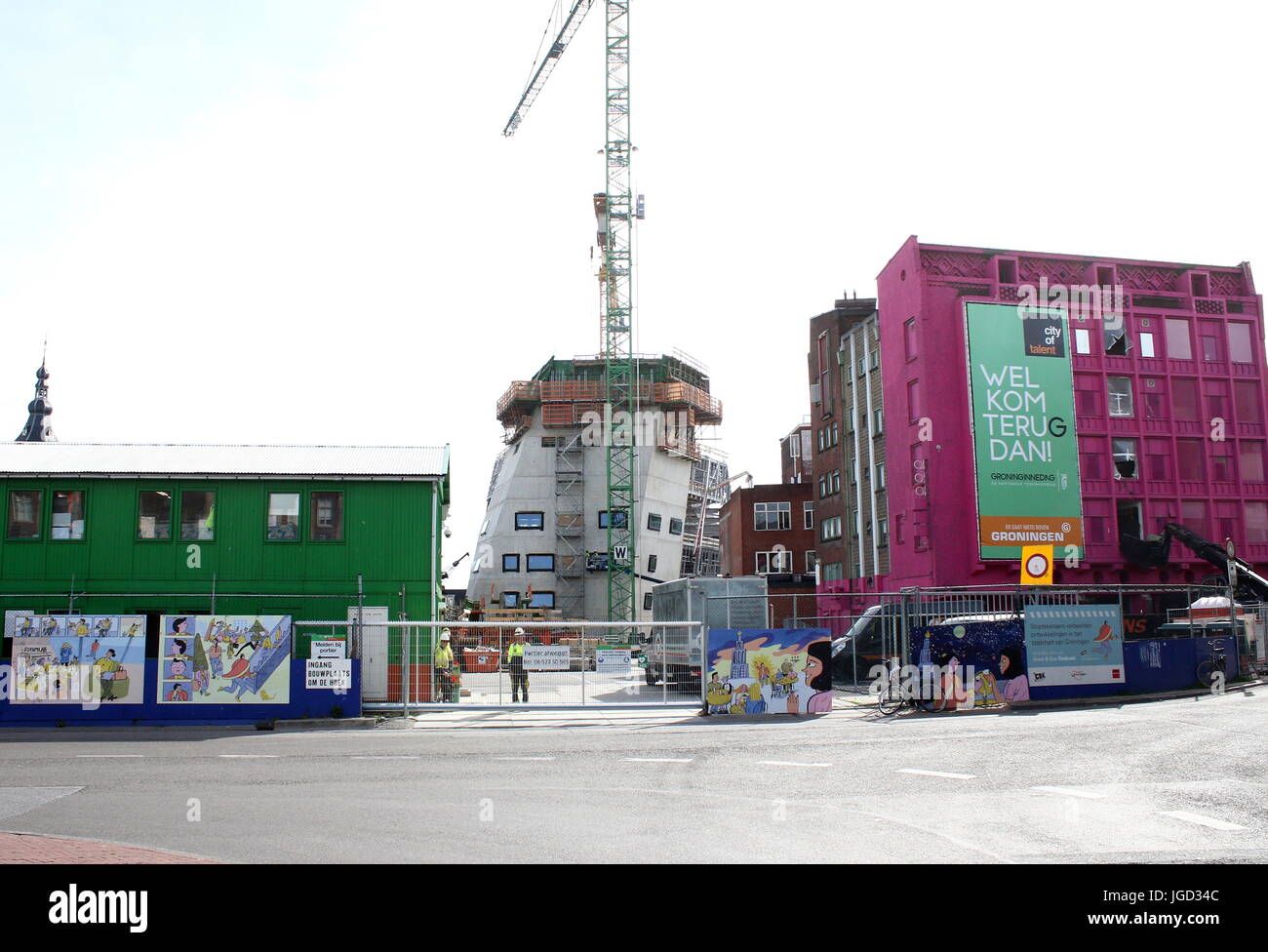 Groninger Forum construction site sur le côté est de la Grand Place (place du marché), Groningen, Pays-Bas - Juin 2017 Banque D'Images