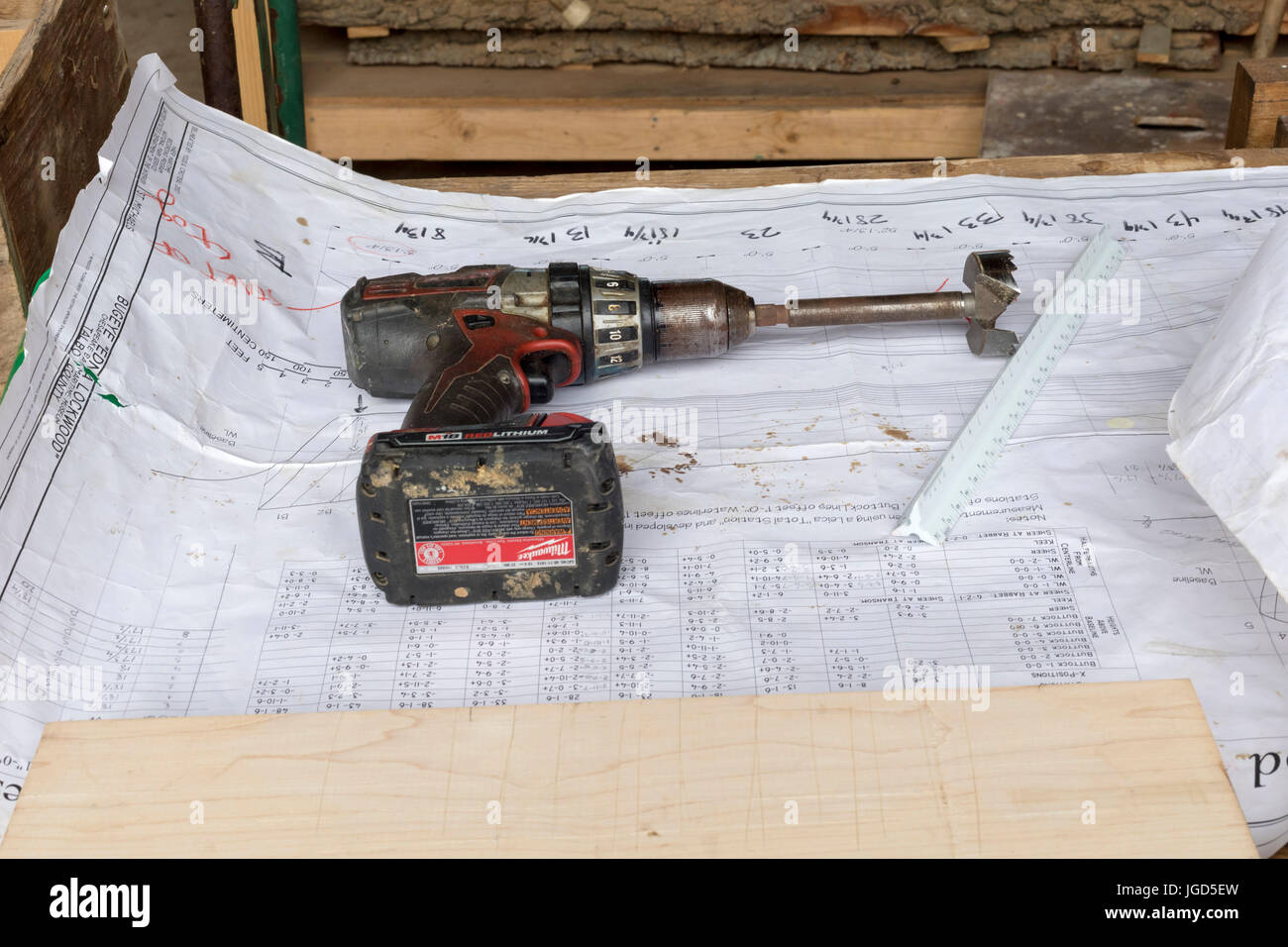 Saint Michaels, Maryland - une perceuse dans le chantier de travail au Musée maritime de la baie de Chesapeake. Le musée comprend un chantier naval, un 1 Banque D'Images