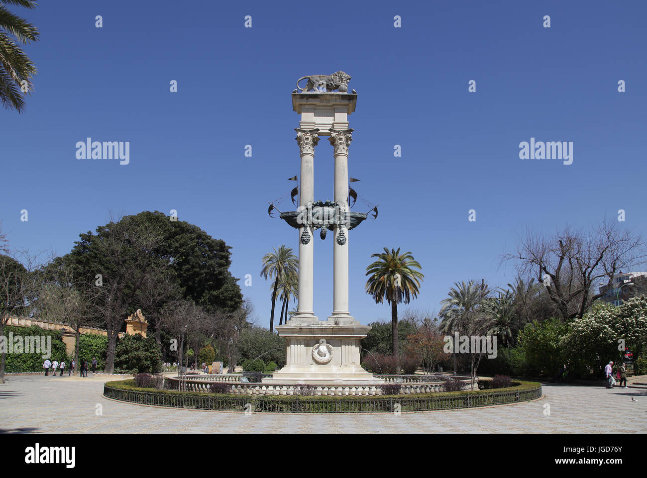Monument de Christophe Colomb dans les jardins de Murillo Seville Espagne Banque D'Images