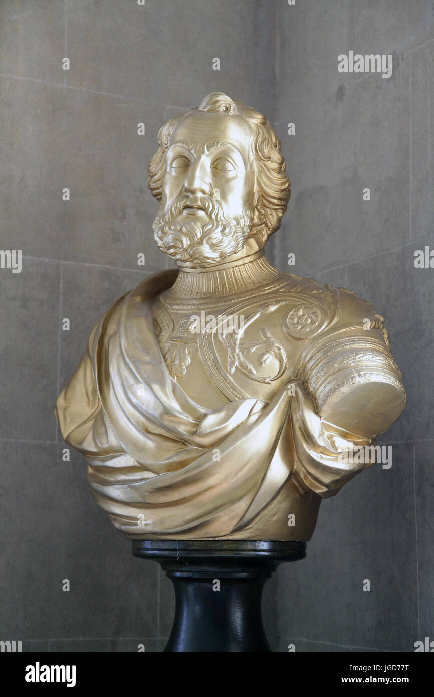 Buste doré du conquistador espagnol Hernan Cortes (1485-1547) Banque D'Images