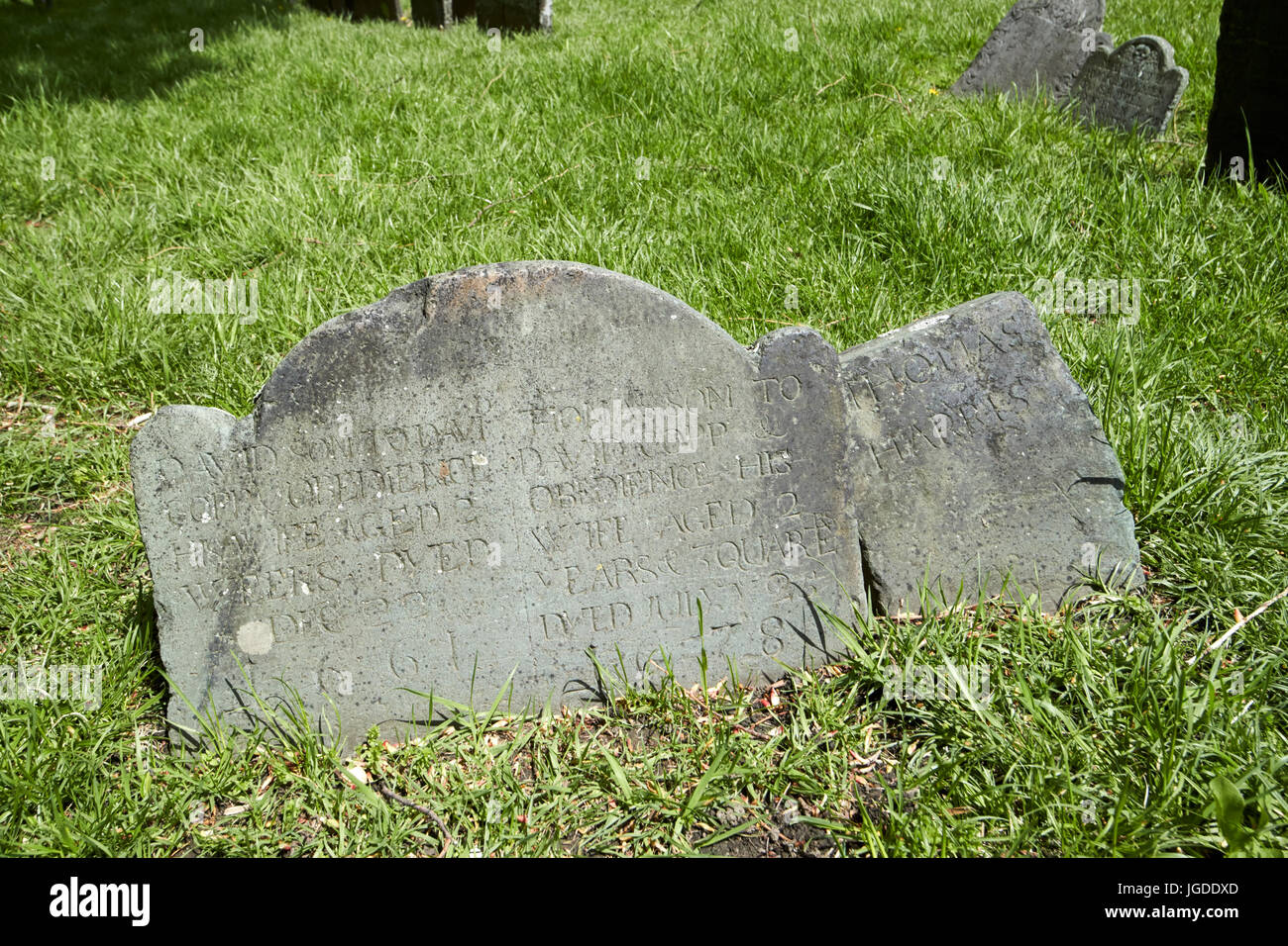 Les pierres tombales de William copps enfants David et Thomas de copps hill Burying Ground le plus ancien pierres tombales Boston USA Banque D'Images
