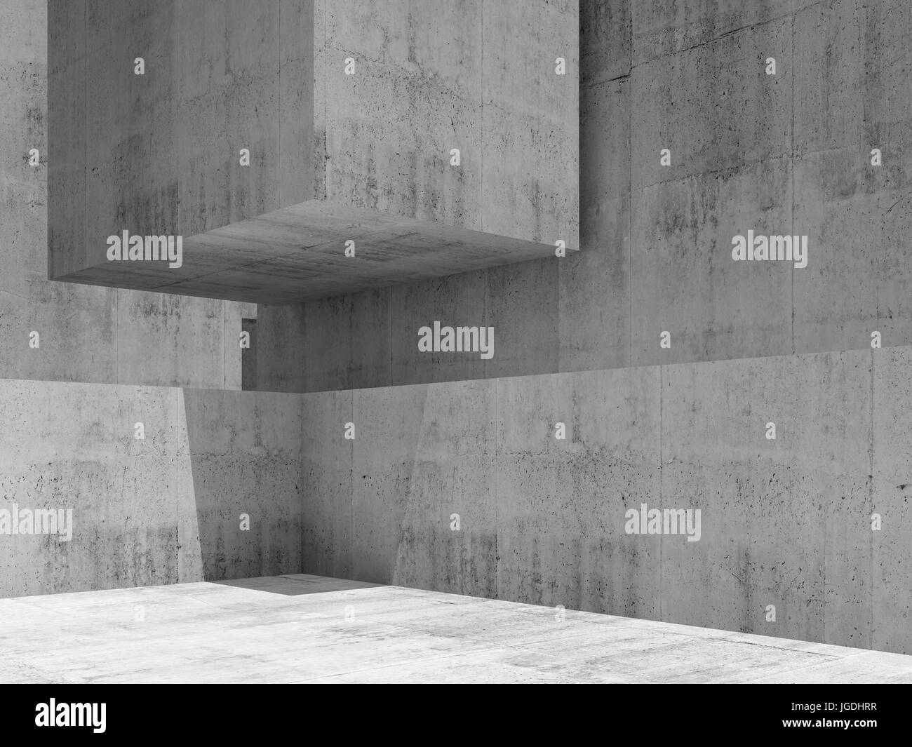 Résumé de béton gris vide intérieur avec des formes géométriques, de l'architecture contemporaine, l'arrière-plan de rendu 3d illustration Banque D'Images