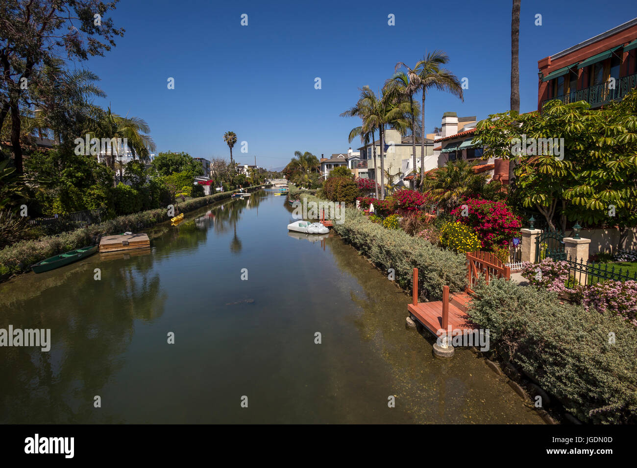 Maisons le long canal, les maisons, les maisons, la section résidentielle, canal, canaux de Venise, Venise Canal Historic District, Venice, Los Angeles, Californie Banque D'Images