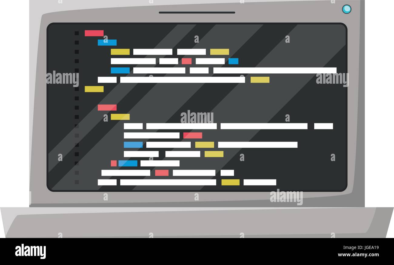 Silhouette réaliste d'ordinateur portable avec écran de la fenêtre de programmation avec le code de script Illustration de Vecteur