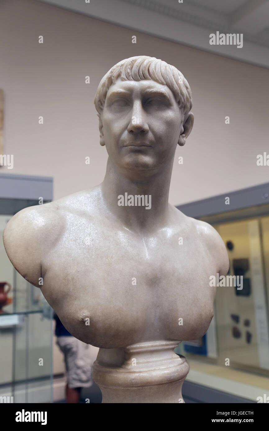 Trajan (53-117 AD). Empereur Romain. Nerva-Antonine dynastie. Buste, c. 108-117 AD. British Museum. Londres. UK. Banque D'Images