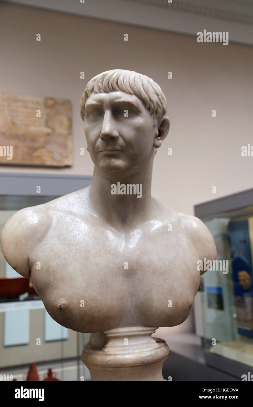 Trajan (53-117 AD). Empereur Romain. Nerva-Antonine dynastie. Buste, c. 108-117 AD. British Museum. Londres. UK. Banque D'Images