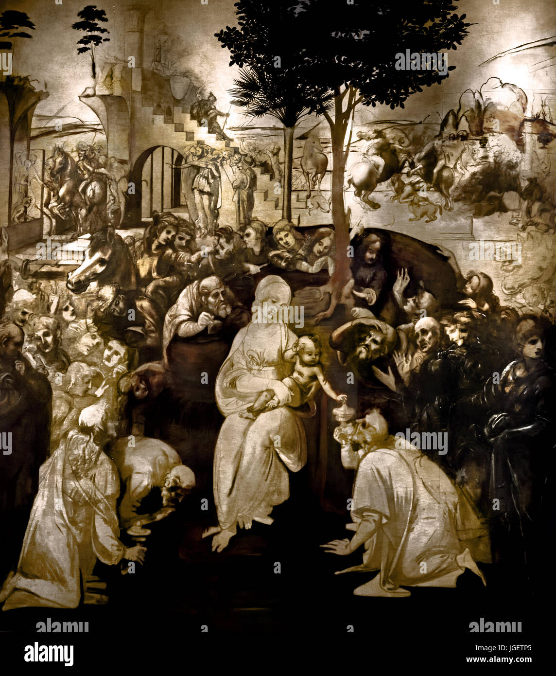 Adoration des Mages 1480 - 1481 Léonard de Vinci 1480 - 1481( Provenance : Eglise de Saint Augustin de San Donato a Scopeto à Florence Italie italien ) Banque D'Images