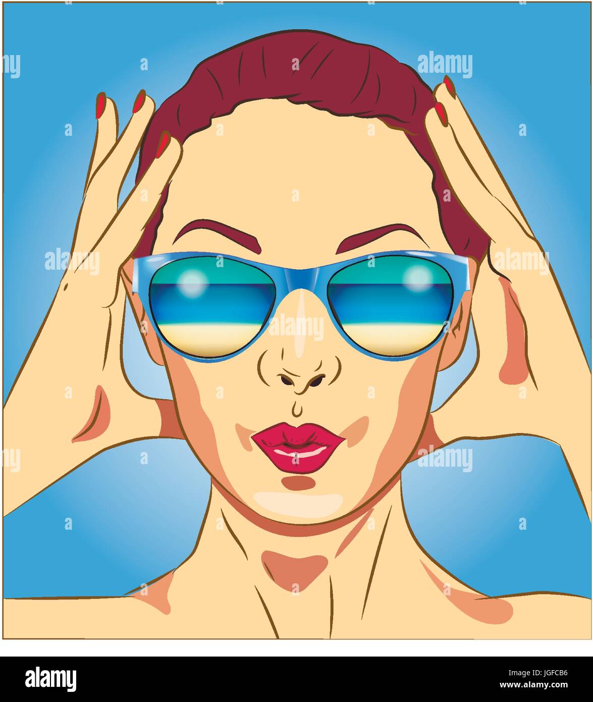 Des vacances d'été et camps d'été avec l'affiche de la belle fille de lunettes Illustration de Vecteur