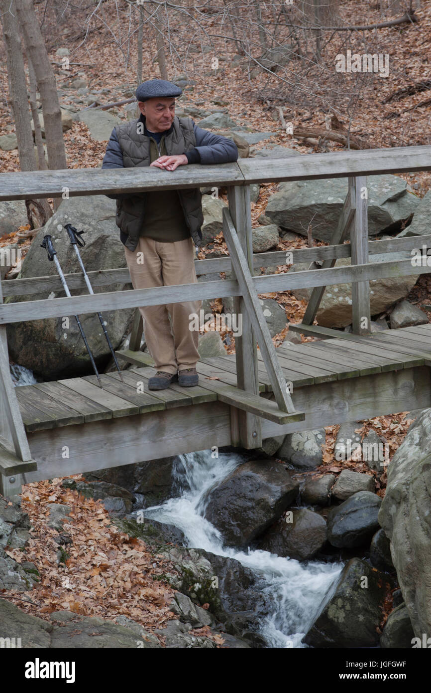 Man relaxing on footbridge Banque D'Images