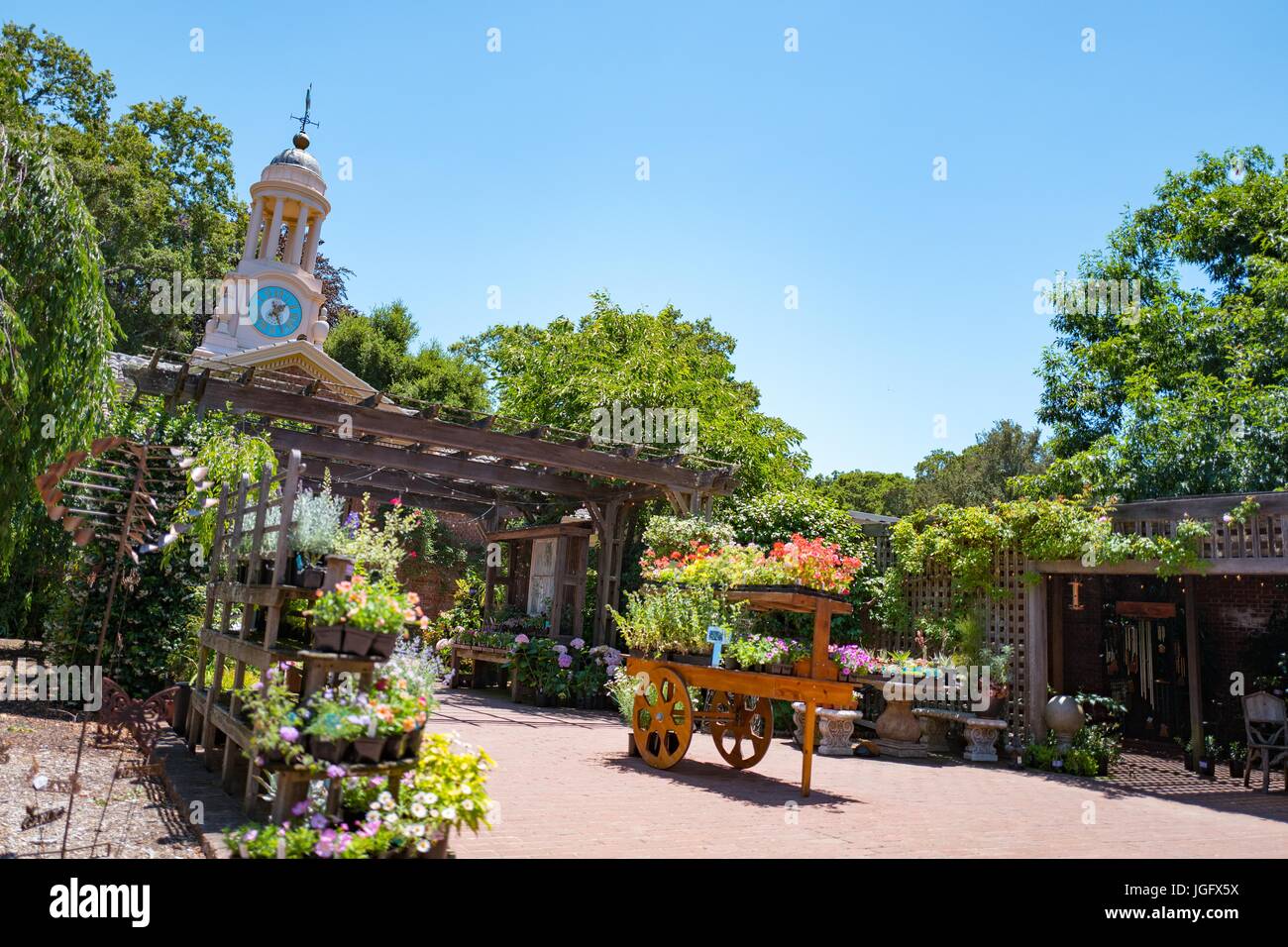 Horloge et l'horloge shop à Filoli, un environnement préservé, Maison et jardin formel estate exploité par le National Trust for Historic Preservation de Woodside, Californie, le 23 juin 2017. Banque D'Images