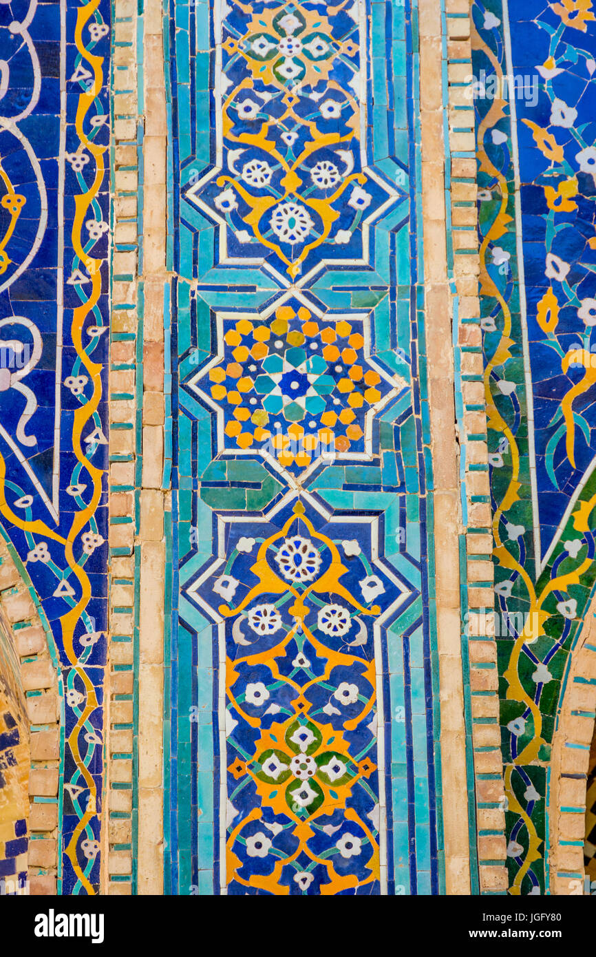 Détail de Mosaïque de carreaux bleus, l'Ouzbékistan Banque D'Images