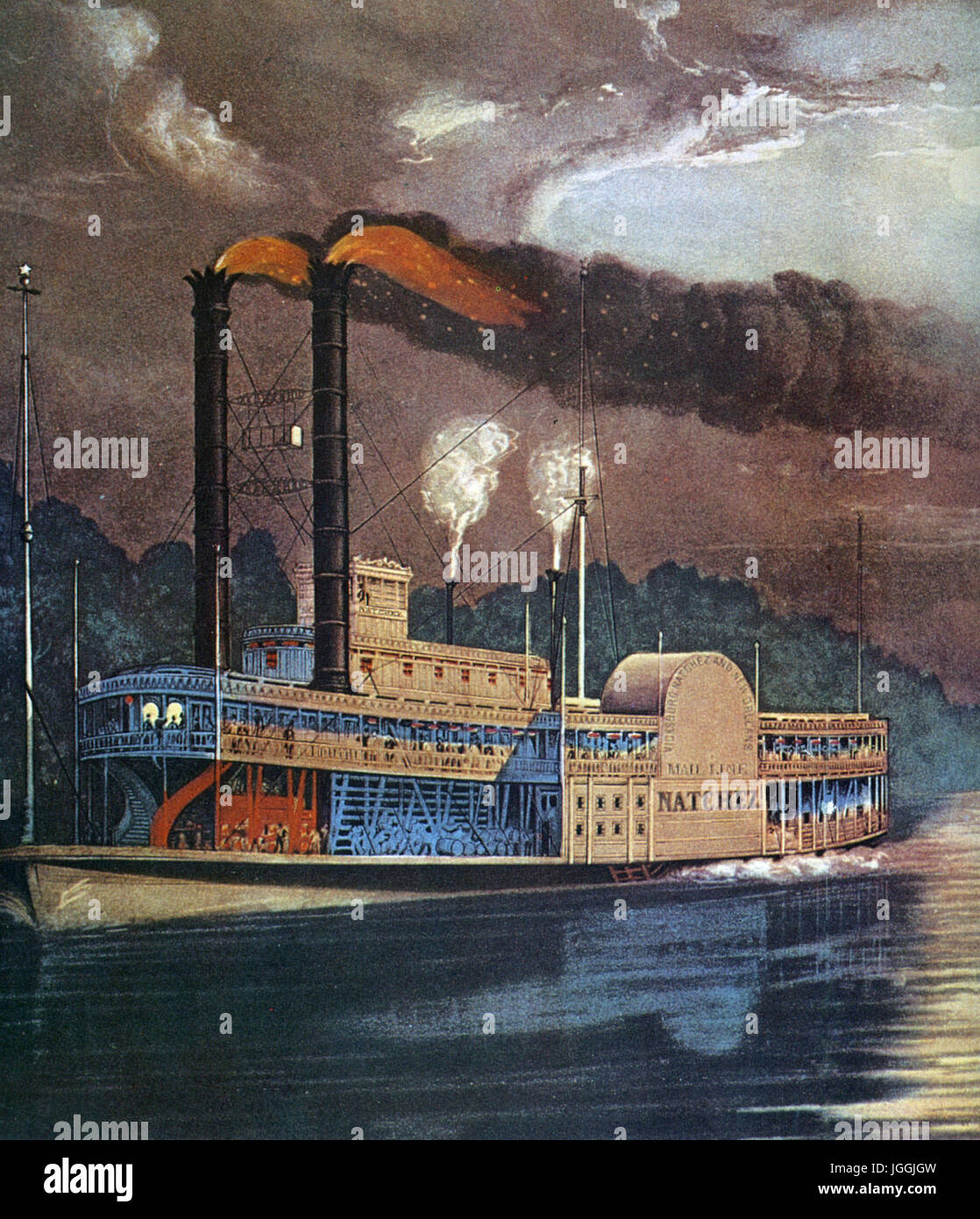 Steamboat NATCHEZ sur le Mississippi vers 1870 à partir d'une impression Currier & Ives Banque D'Images