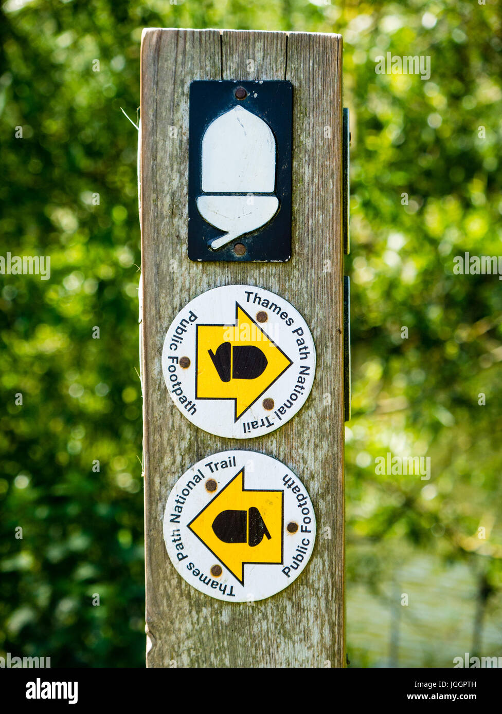 Thames Path Signe, nr Goring-on-Thames, Oxfordshire, Angleterre Banque D'Images