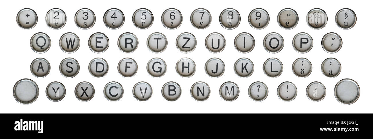 Boutons du clavier de machine à écrire classique vieux - isolé Banque D'Images