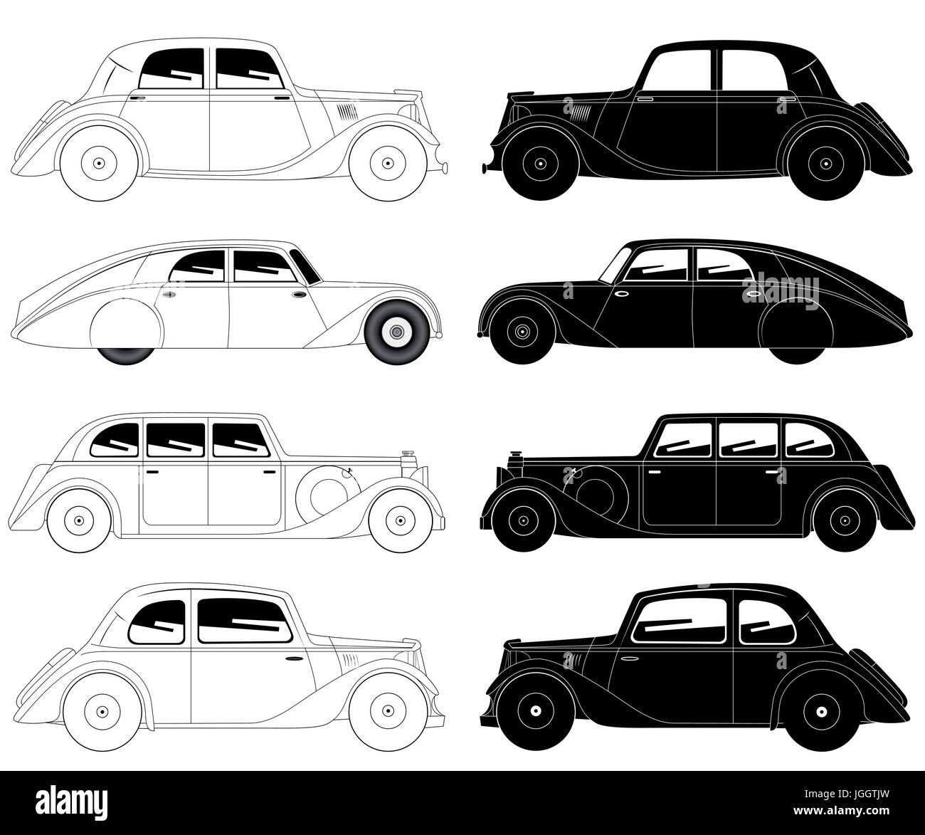 Vector illustration de l'ensemble de voitures anciennes Illustration de Vecteur
