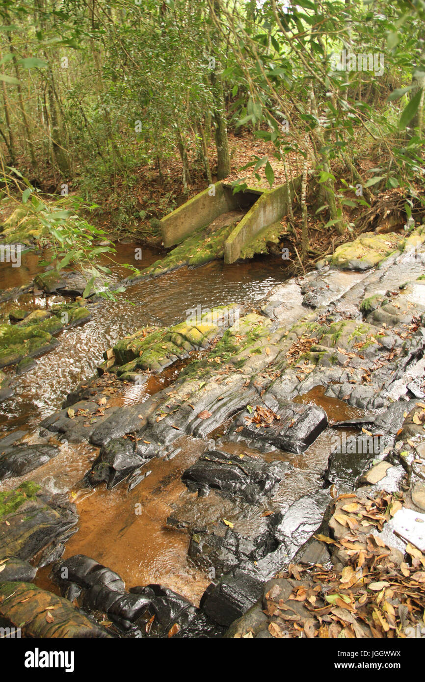 Cascade, rochers, 2016, Parc Ecológico Quedas do Rio Bonito, Lavras, Minas Gerais, Brésil. Banque D'Images