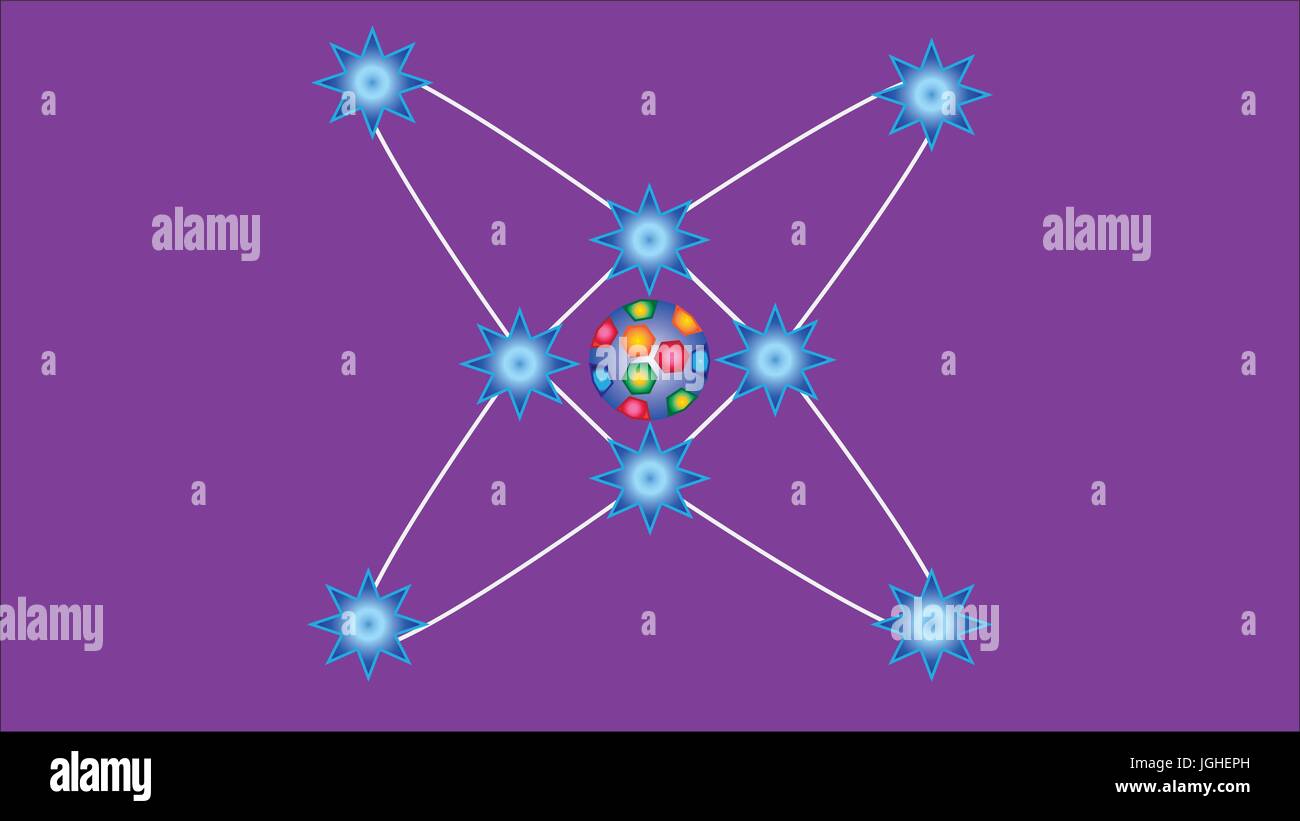 Résumé modèle de l'atome sur fond violet. Illustration de Vecteur