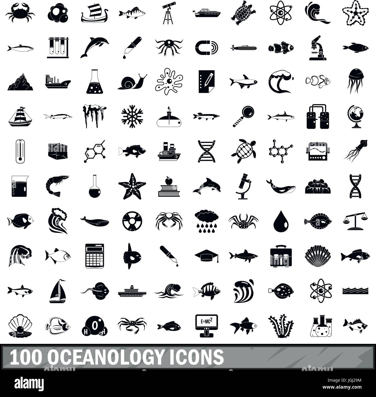 100 d'océanologie icons set, le style simple Illustration de Vecteur