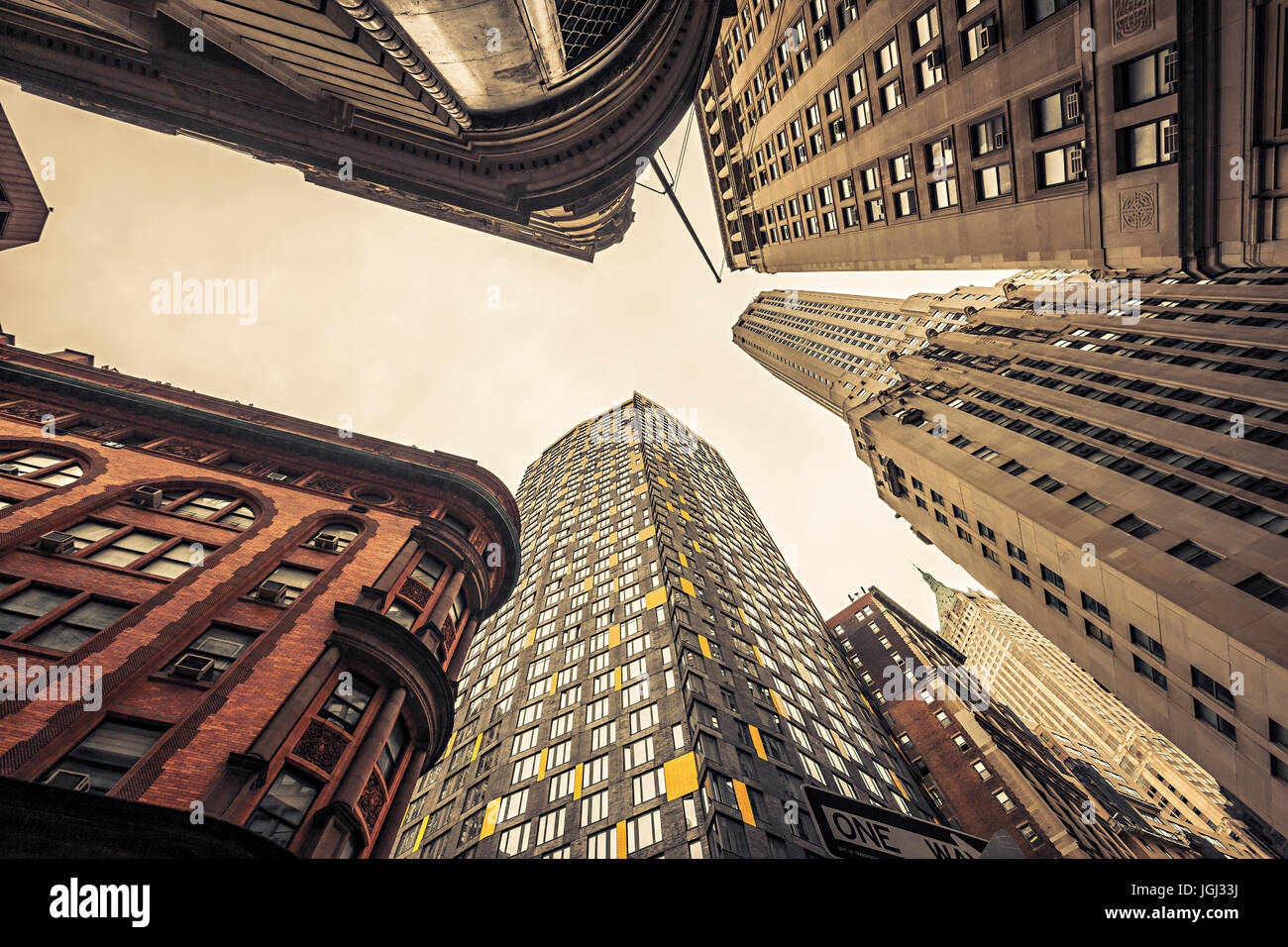 New York City Wall street, immeubles de grande hauteur vintage Banque D'Images