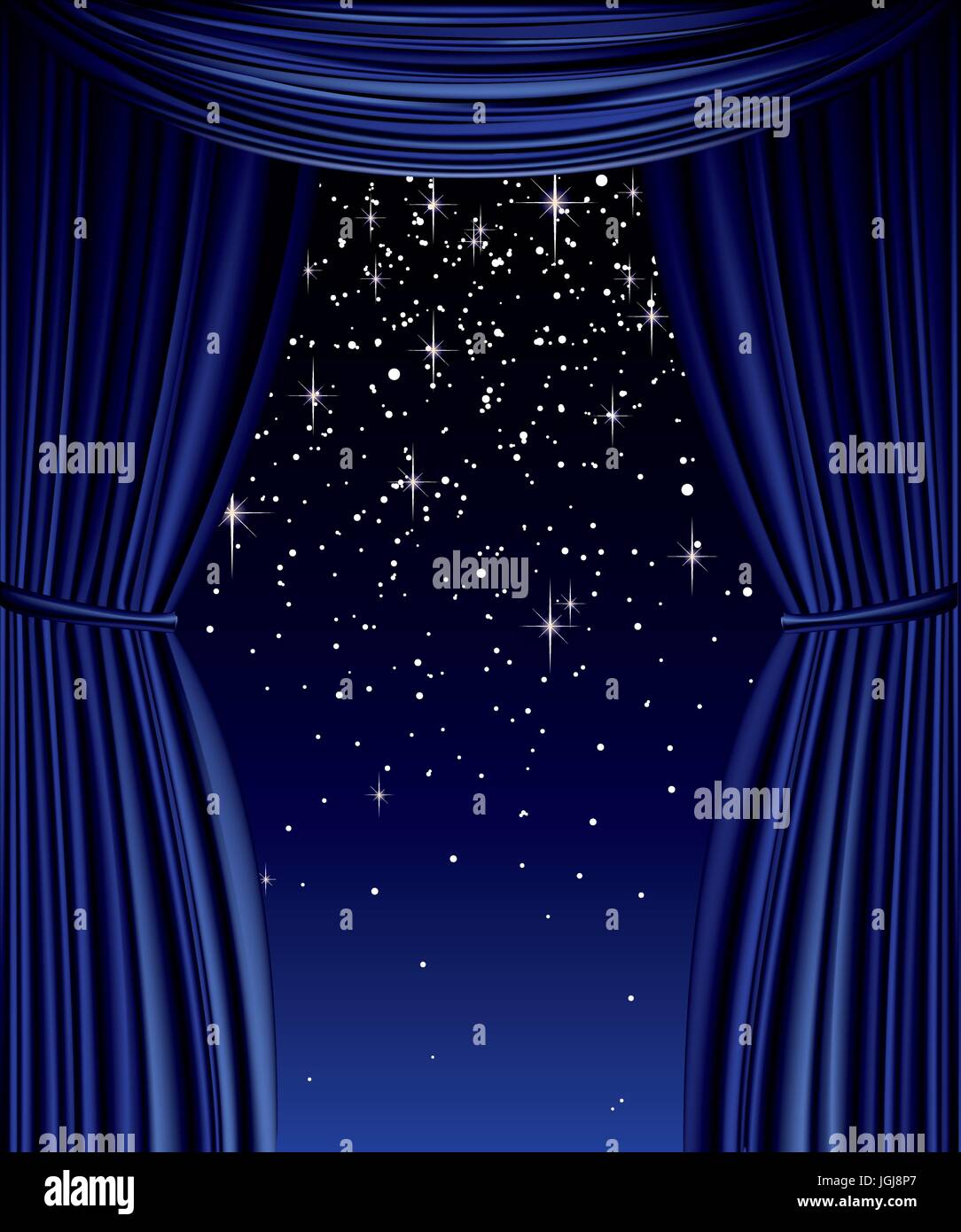 Rideau bleu vecteur complet avec des étoiles et des paillettes Illustration de Vecteur