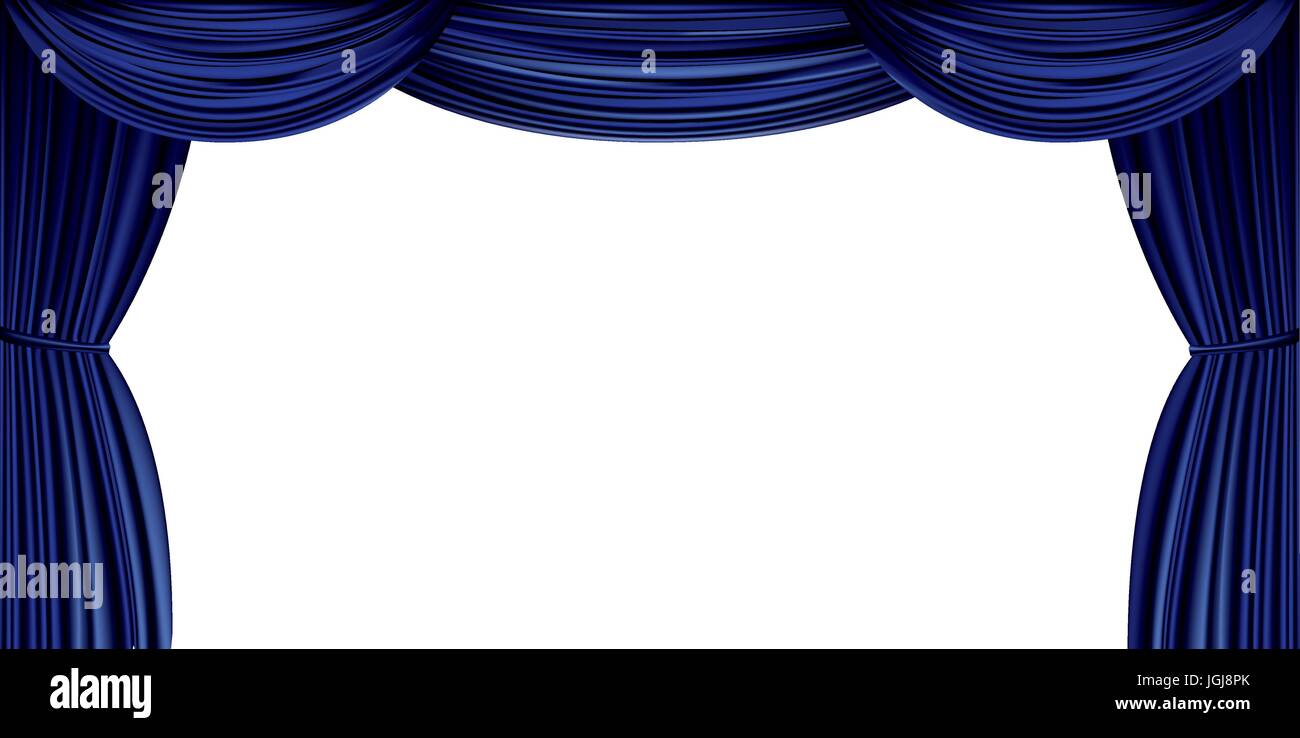 Grand rideau bleu isolé sur fond blanc Illustration de Vecteur