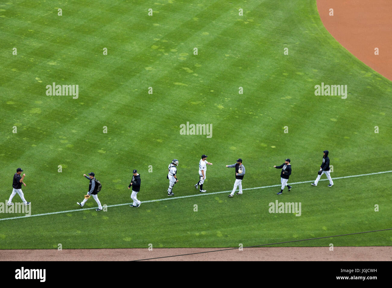 Detroit, Michigan - Comerica Park, stade des Detroit Tigers. Après l'échauffement d'un match contre les Rays de Tampa Bay, les tigres le lanceur partant Justin Banque D'Images