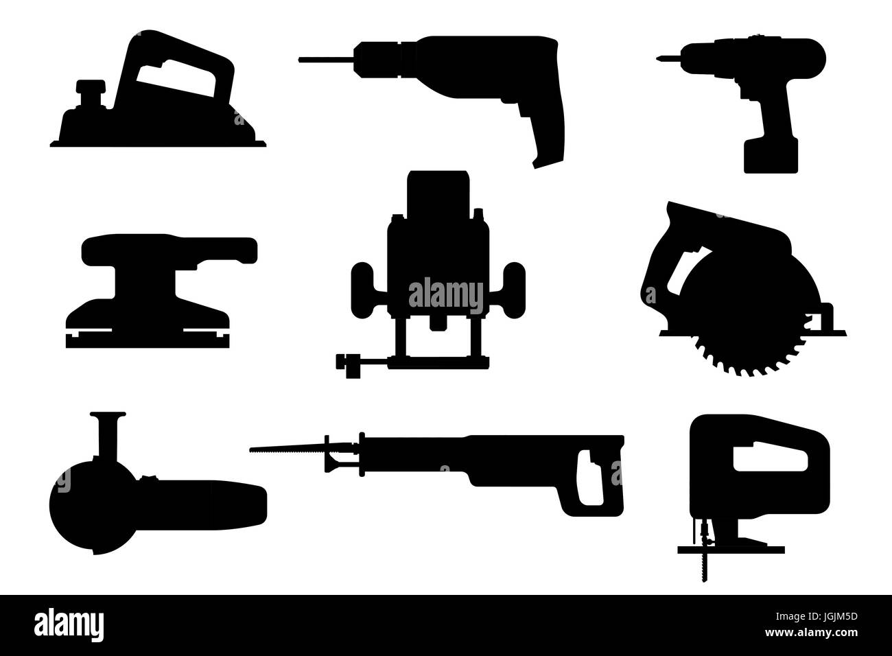 Les outils électriques silhouettes noires Illustration de Vecteur