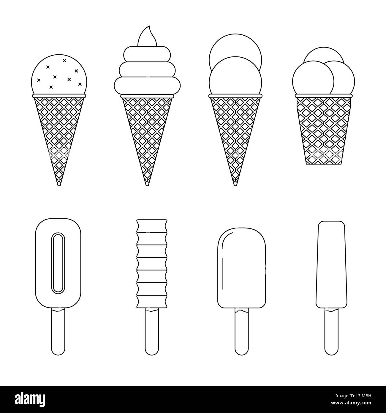 Icônes de ligne de la crème glacée Illustration de Vecteur