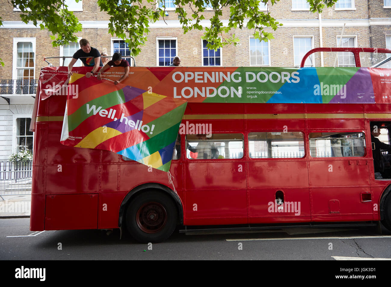 London Pride 2017 - bus à toit ouvert Banque D'Images