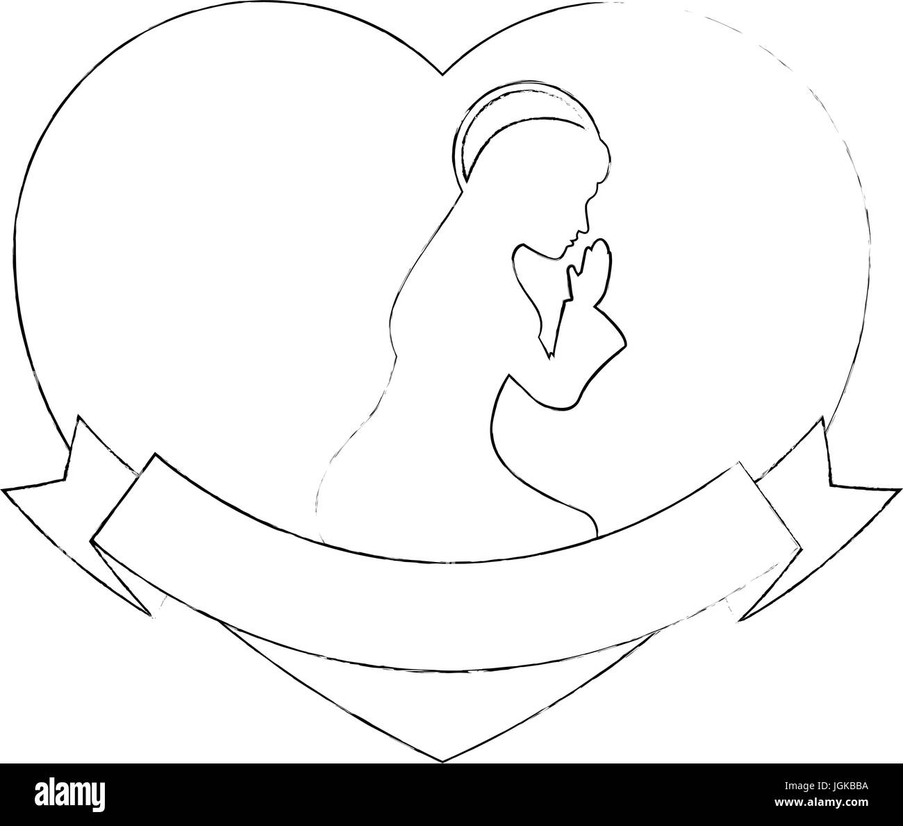 Coeur avec silhouette de vierge Marie icône sur fond blanc vector illustration Illustration de Vecteur