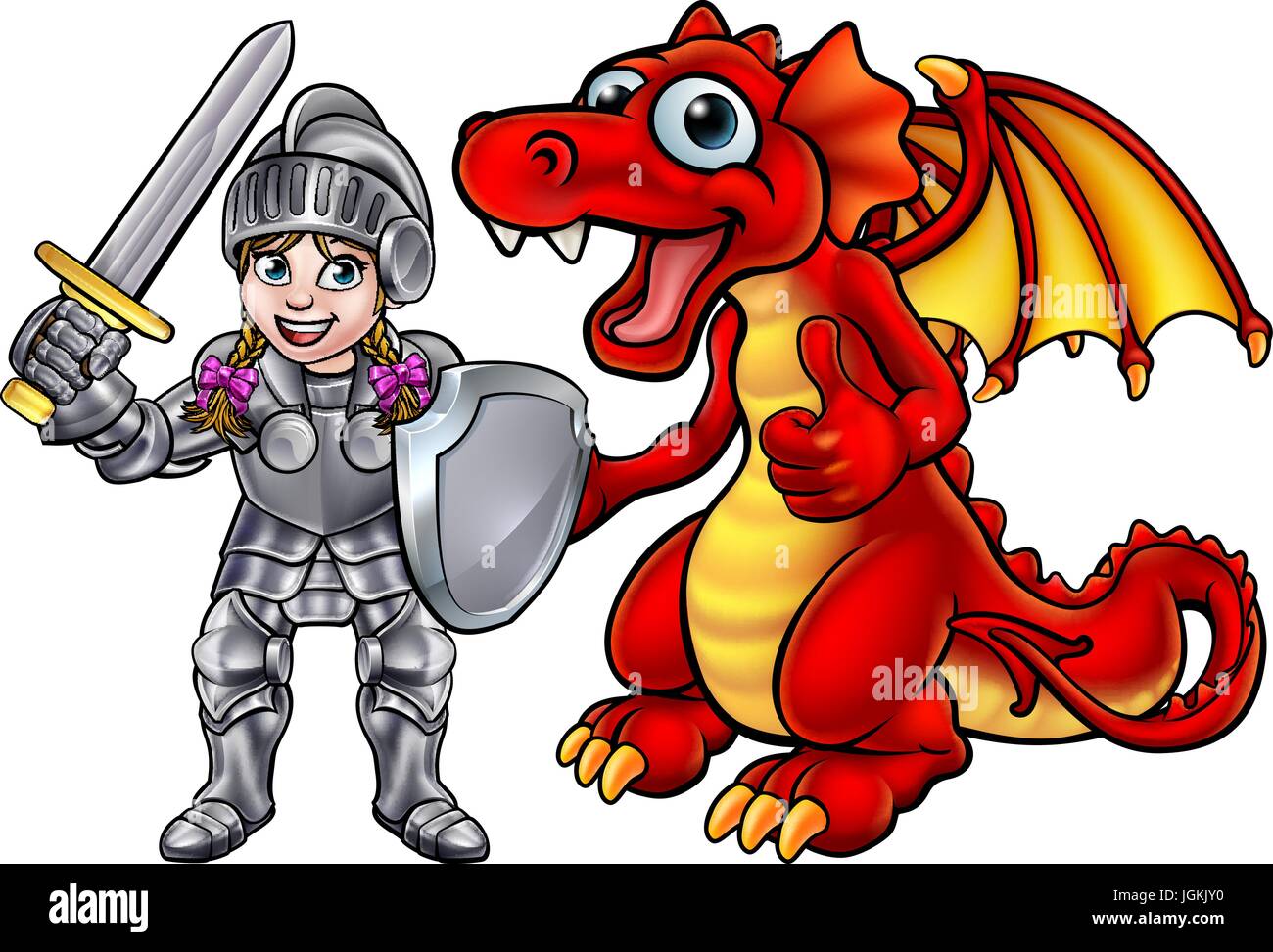Chevalier et Dragon Cartoon Illustration de Vecteur