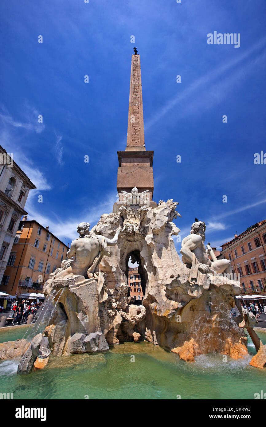 Fontana dei Quattro Fiumi (fontaine des Quatre Fleuves), la Piazza Navona, Rome, Italie Banque D'Images