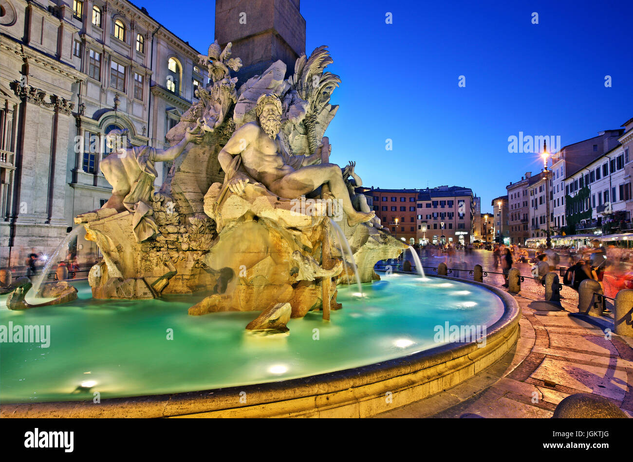 Fontana dei Quattro Fiumi (fontaine des Quatre Fleuves), la Piazza Navona, Rome, Italie Banque D'Images