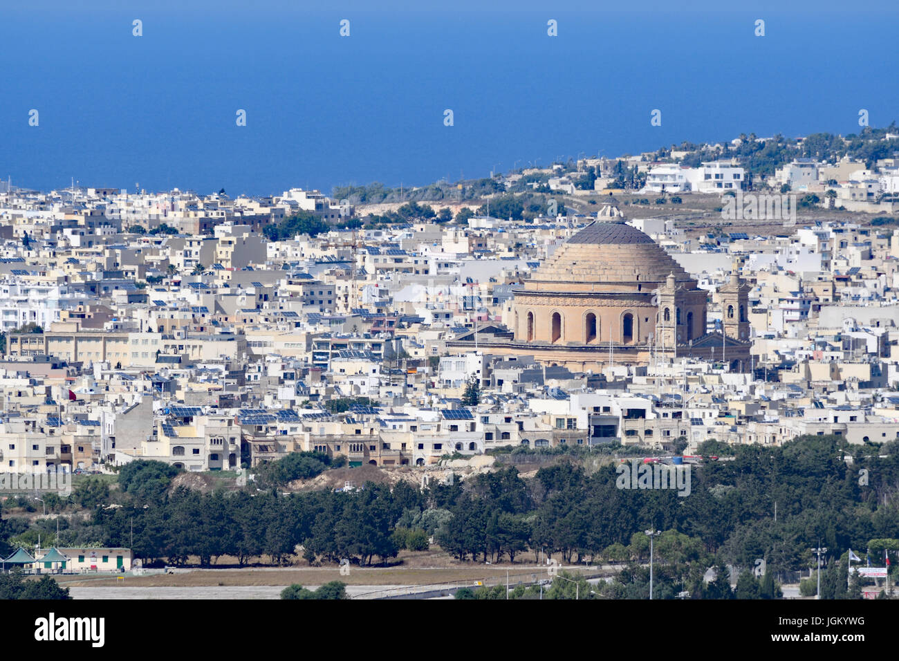 Ville de Mosta, Malte avec dôme de Mosta Banque D'Images