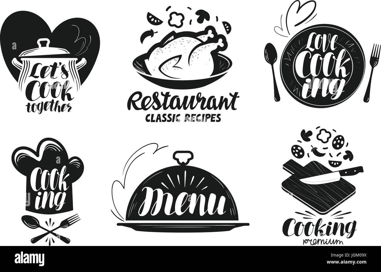 Restaurant, menu, l'étiquette des aliments. La cuisine La cuisine, cuisine, icône ou logo. Le lettrage, calligraphie vector illustration Illustration de Vecteur