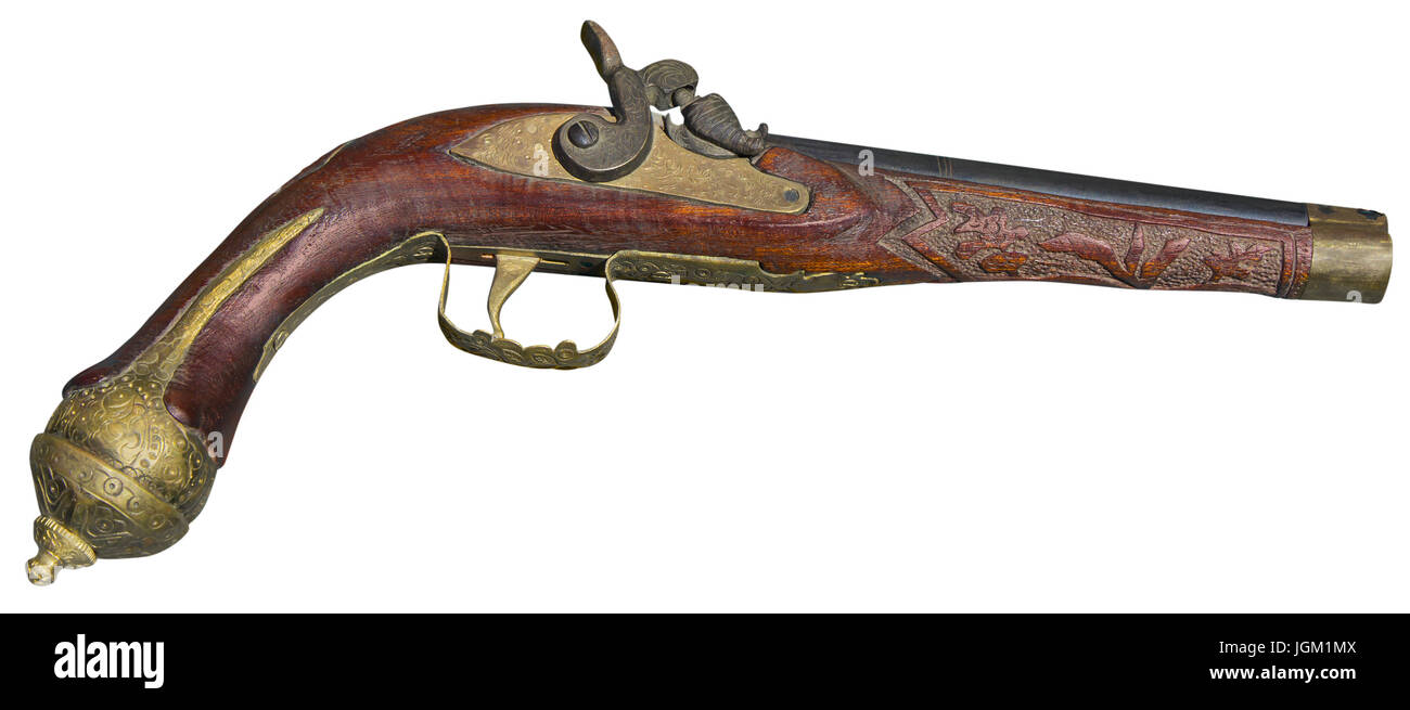 Pistolet à silex antique Vintage isolé sur fond blanc Banque D'Images